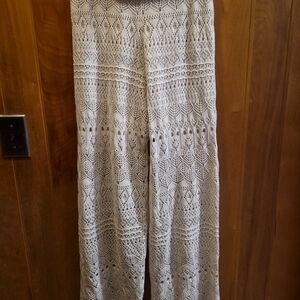 Good Luck Gem Womens Crochet Pants Large Ivory Doily Boho Festival Coachella Y2K